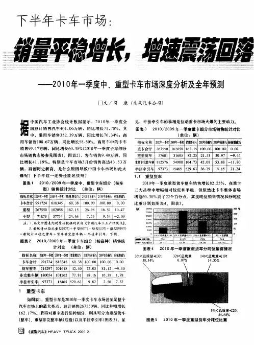 下半年卡车市场：销量平稳增长,增速震荡回落