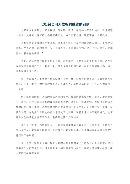 以担保合同为依据的融资的案例