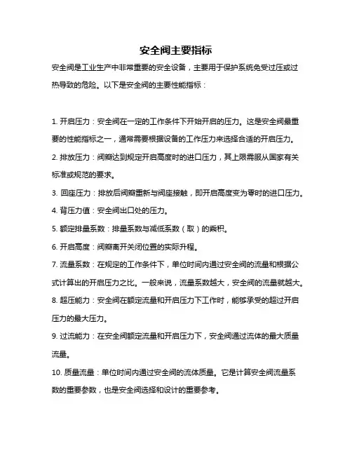 安全阀主要指标