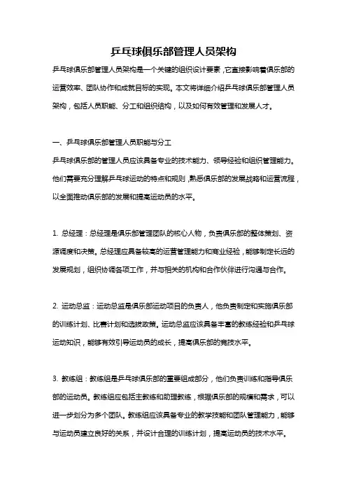 乒乓球俱乐部管理人员架构