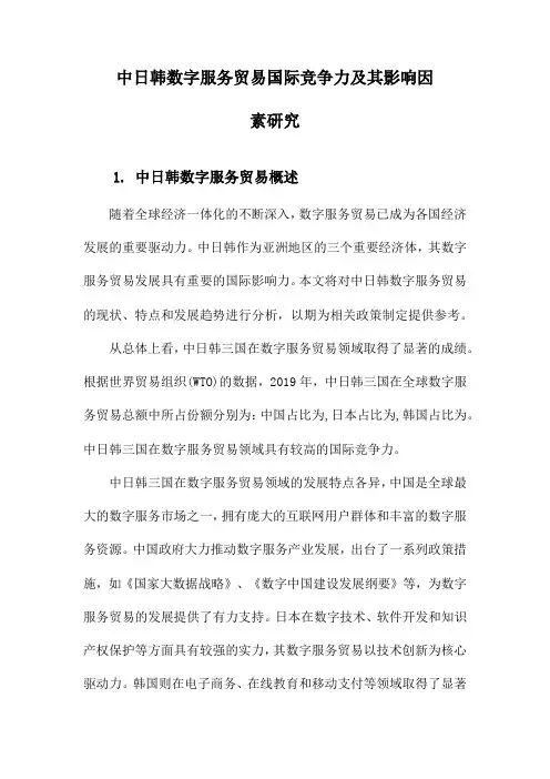 中日韩数字服务贸易国际竞争力及其影响因素研究