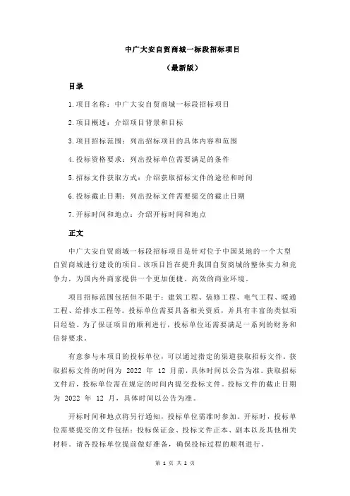 中广大安自贸商城一标段招标项目