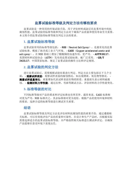 盐雾试验标准等级及判定方法有哪些要求
