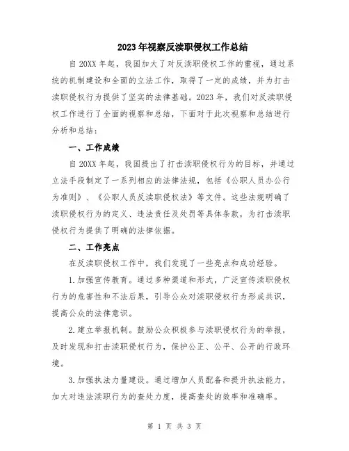 2023年视察反渎职侵权工作总结