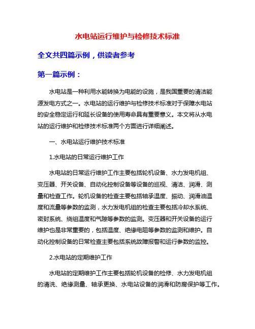 水电站运行维护与检修技术标准