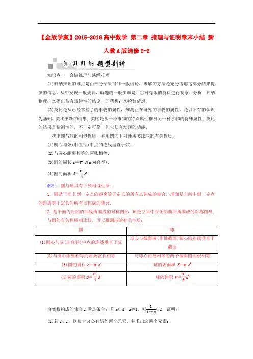 2019-2020学年高二数学 第二章 推理与证明章末小结 新人教A版选修2-2
