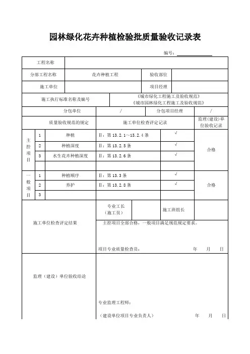 园林绿化种植检验批质量验收记录表