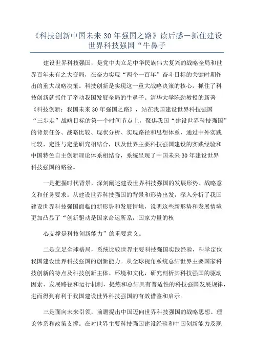 《科技创新中国未来30年强国之路》读后感-抓住建设世界科技强国“牛鼻子