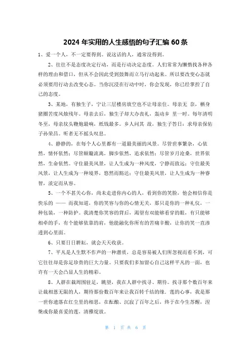 2024年实用的人生感悟的句子汇编60条
