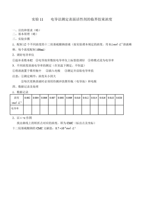 电导法测定表面活性剂的临界胶束浓度
