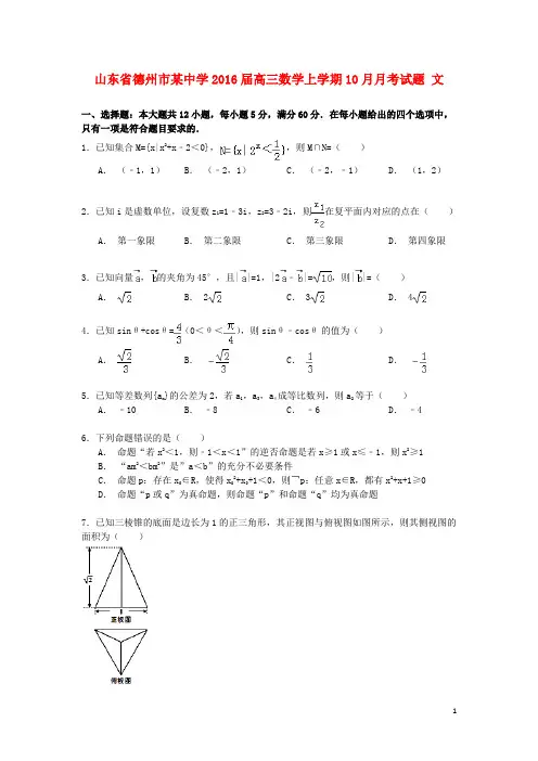 山东省德州市某中学高三数学上学期10月月考试题 文