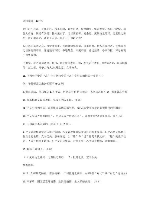 《爱莲说》《陋室铭》比较阅读