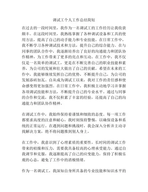 调试工个人工作总结简短