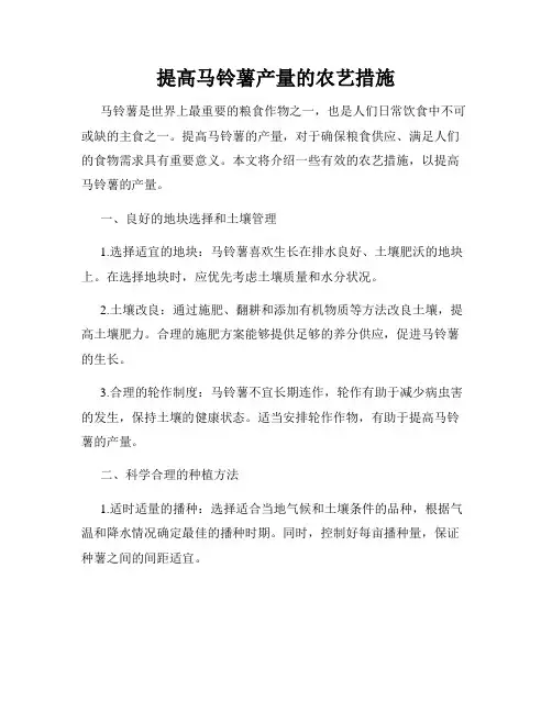 提高马铃薯产量的农艺措施