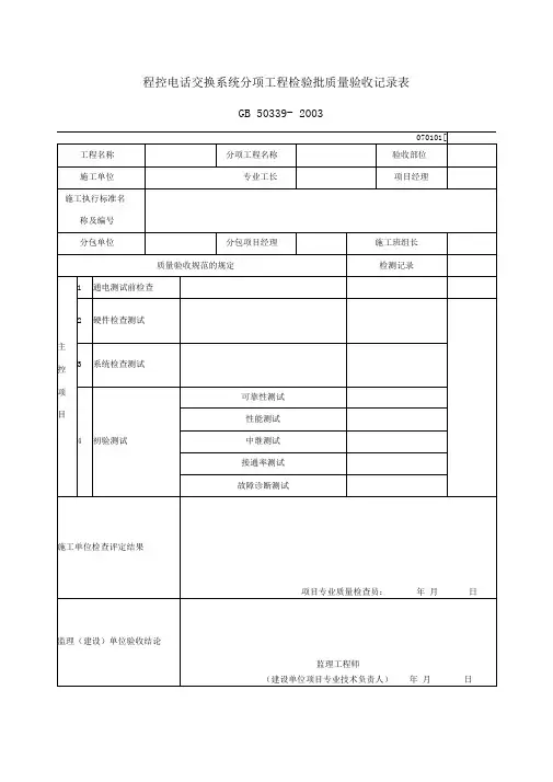 程控电话交换系统分项工程检验批质量验收记录表