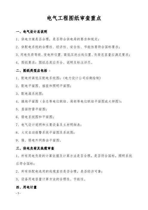 2021年房地产类电气专业工程图纸审核要点