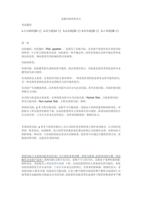 金融风险管理考点