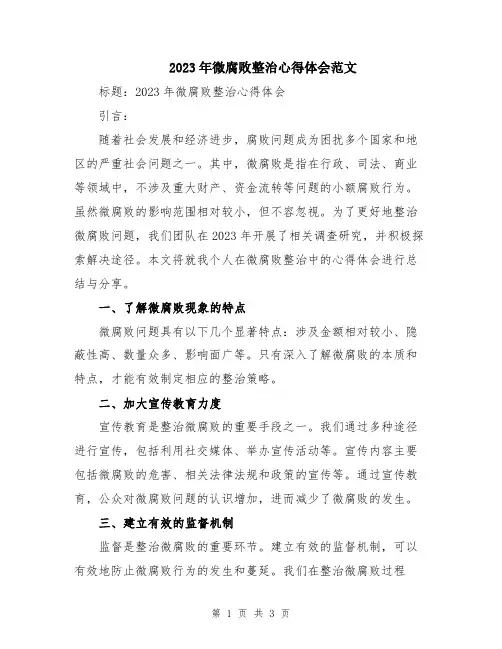 2023年微腐败整治心得体会范文