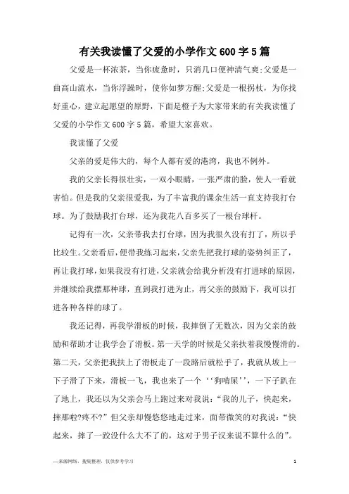 有关我读懂了父爱的小学作文600字5篇