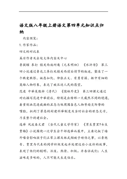 语文版八年级上册语文第四单元知识点归纳