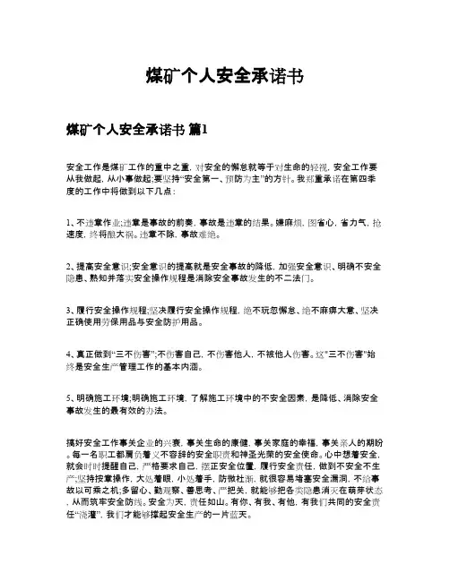 煤矿个人安全承诺书精选17篇