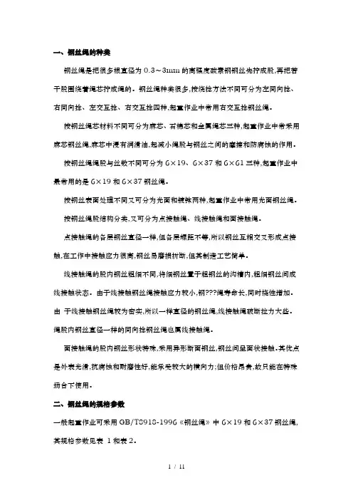钢丝绳技术参数表