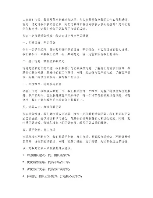 优秀销售经理发言稿范文