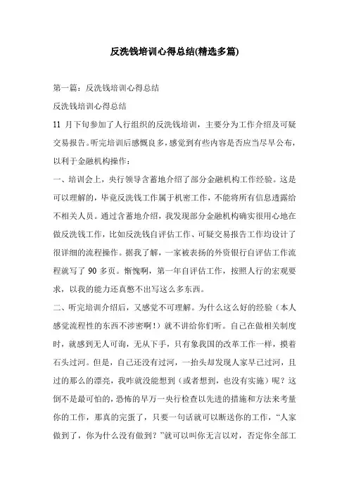 反洗钱培训心得总结(精选多篇)