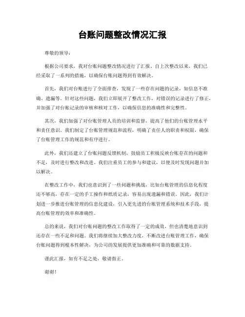 台账问题整改情况汇报