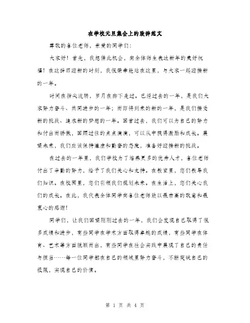在学校元旦集会上的致辞范文（二篇）
