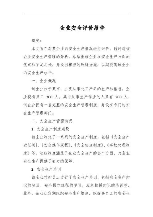 企业安全评价报告