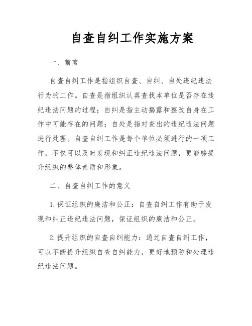 自查自纠工作实施方案