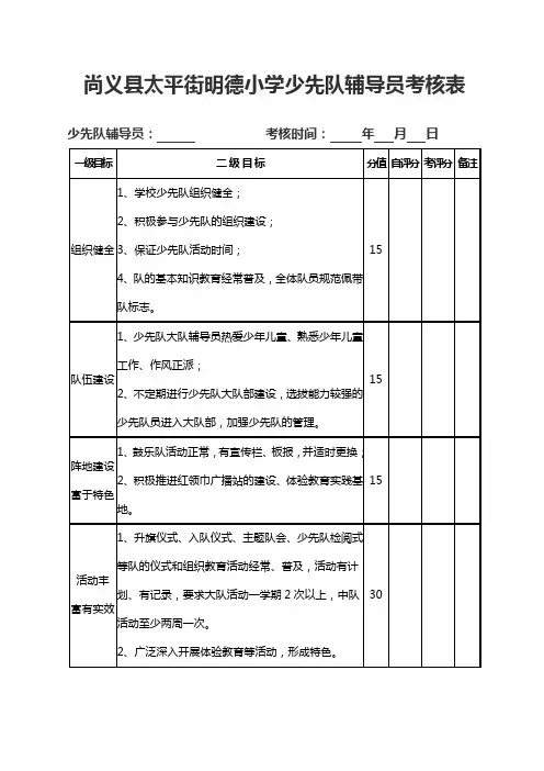 少先队辅导员考核表