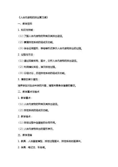 生物蔡露露《人体内废物的排出复习课》教案