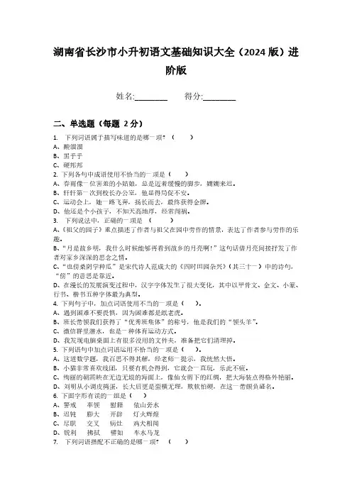 湖南省长沙市小升初语文基础知识大全(2024版)进阶版