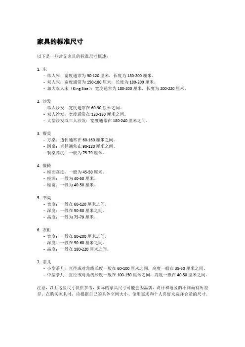 家具的标准尺寸