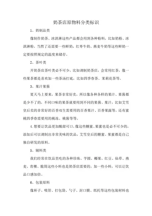 奶茶店原物料分类标识