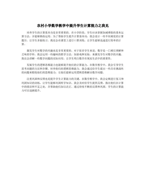 农村小学数学教学中提升学生计算能力之我见