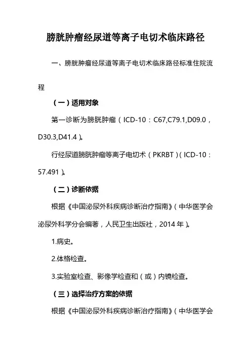 膀胱肿瘤经尿道等离子电切术临床路径
