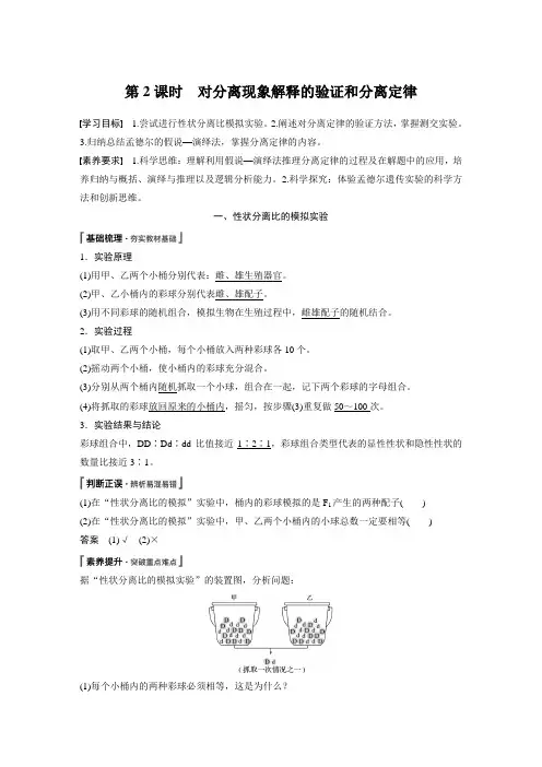 第1章 第1节 第2课时 对分离现象解释的验证和分离定律