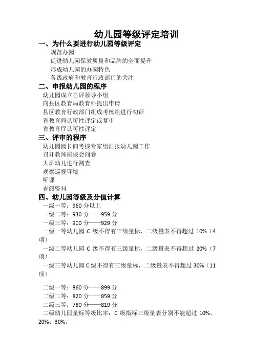 幼儿园等级评定清单