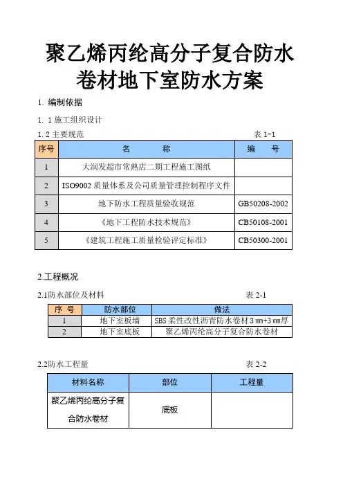 聚乙烯丙纶高分子复合防水卷材地下室防水方案
