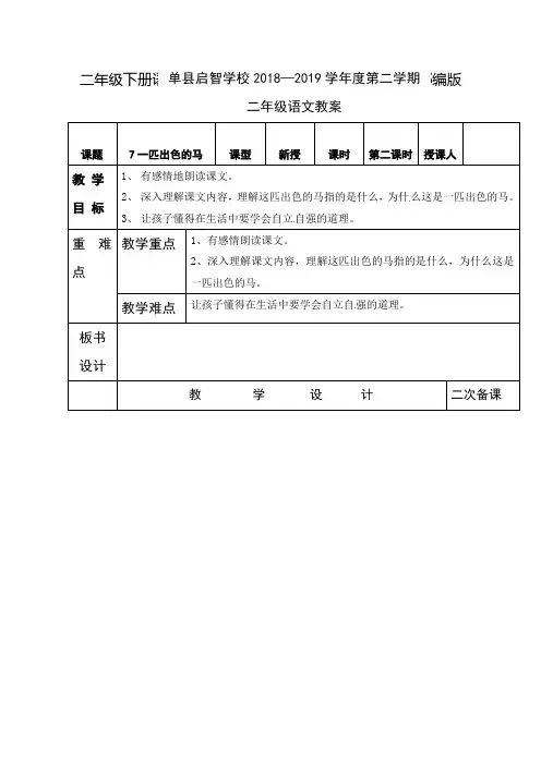 《一匹出色的马》公开课教案  优秀教学设计2