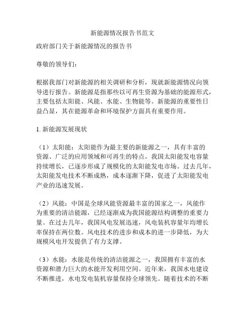 新能源情况报告书范文