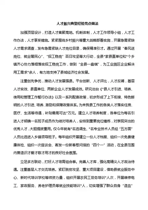 人才振兴典型经验亮点做法
