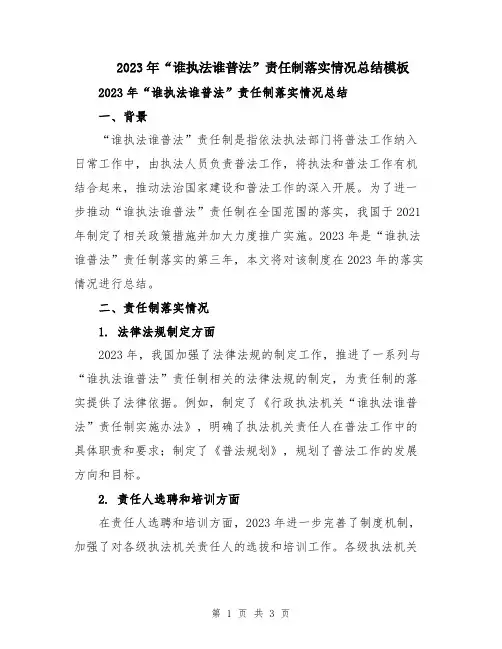 2023年“谁执法谁普法”责任制落实情况总结模板