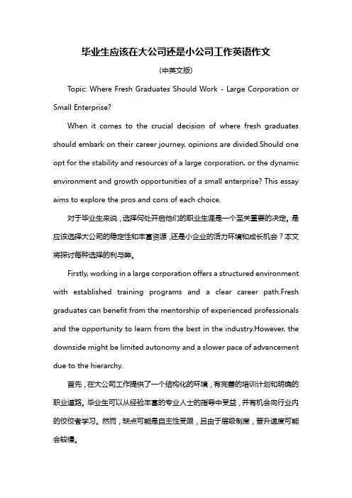 毕业生应该在大公司还是小公司工作英语作文
