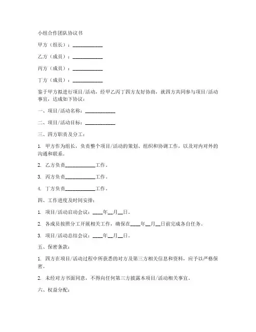 小组合作团队协议书范本