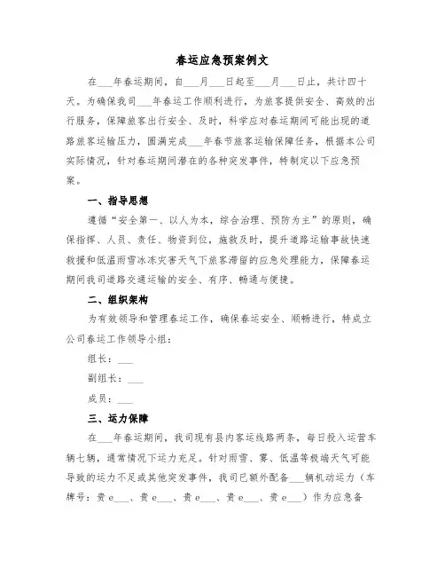 春运应急预案例文（五篇）