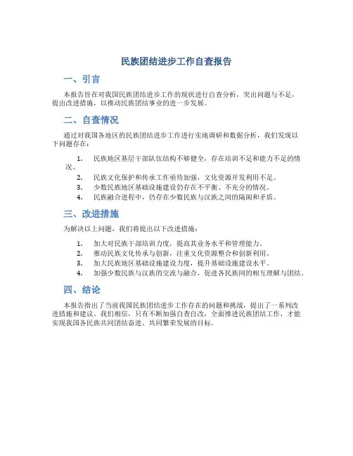 民族团结进步工作自查报告